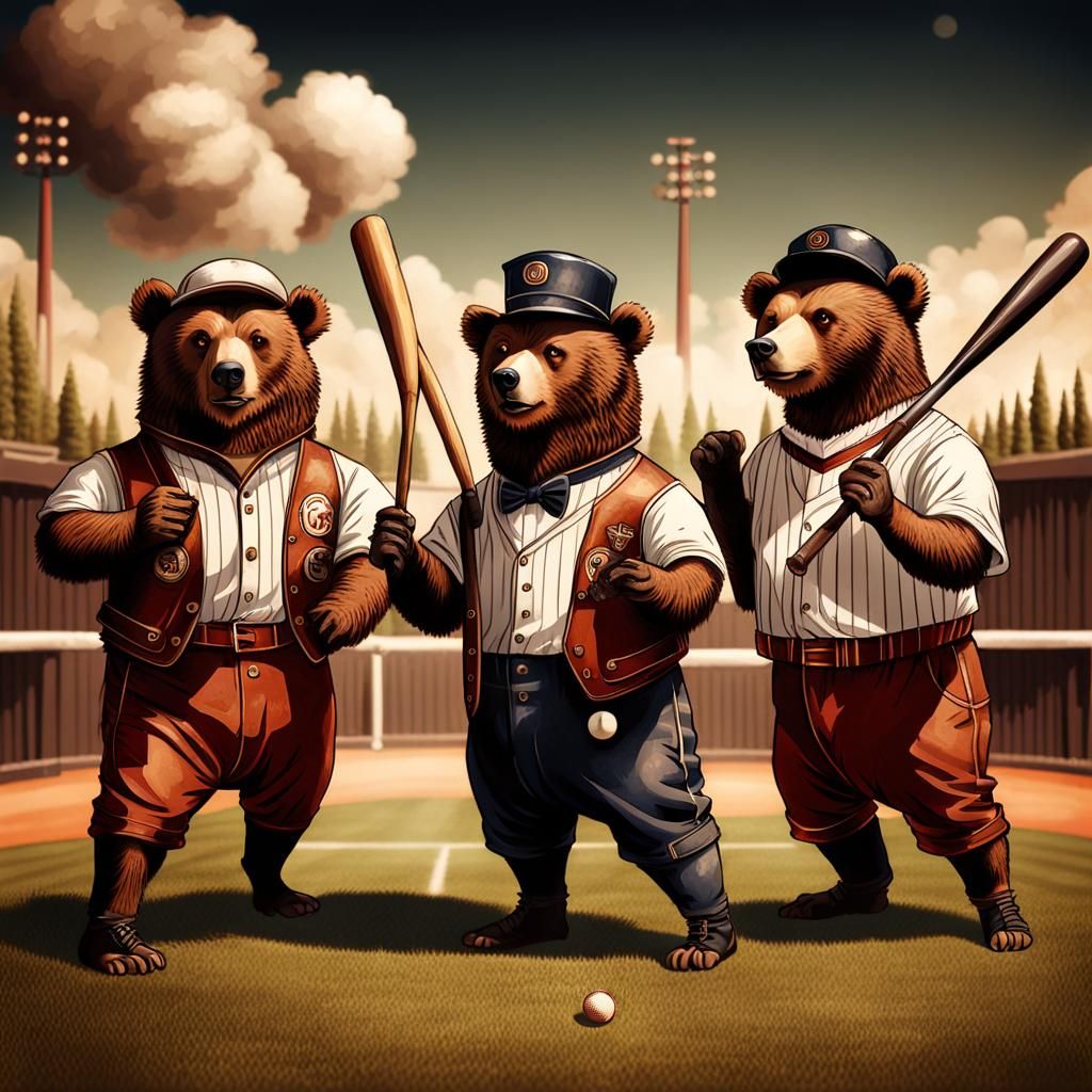 Bears Playing Baseball in Steampunk Style