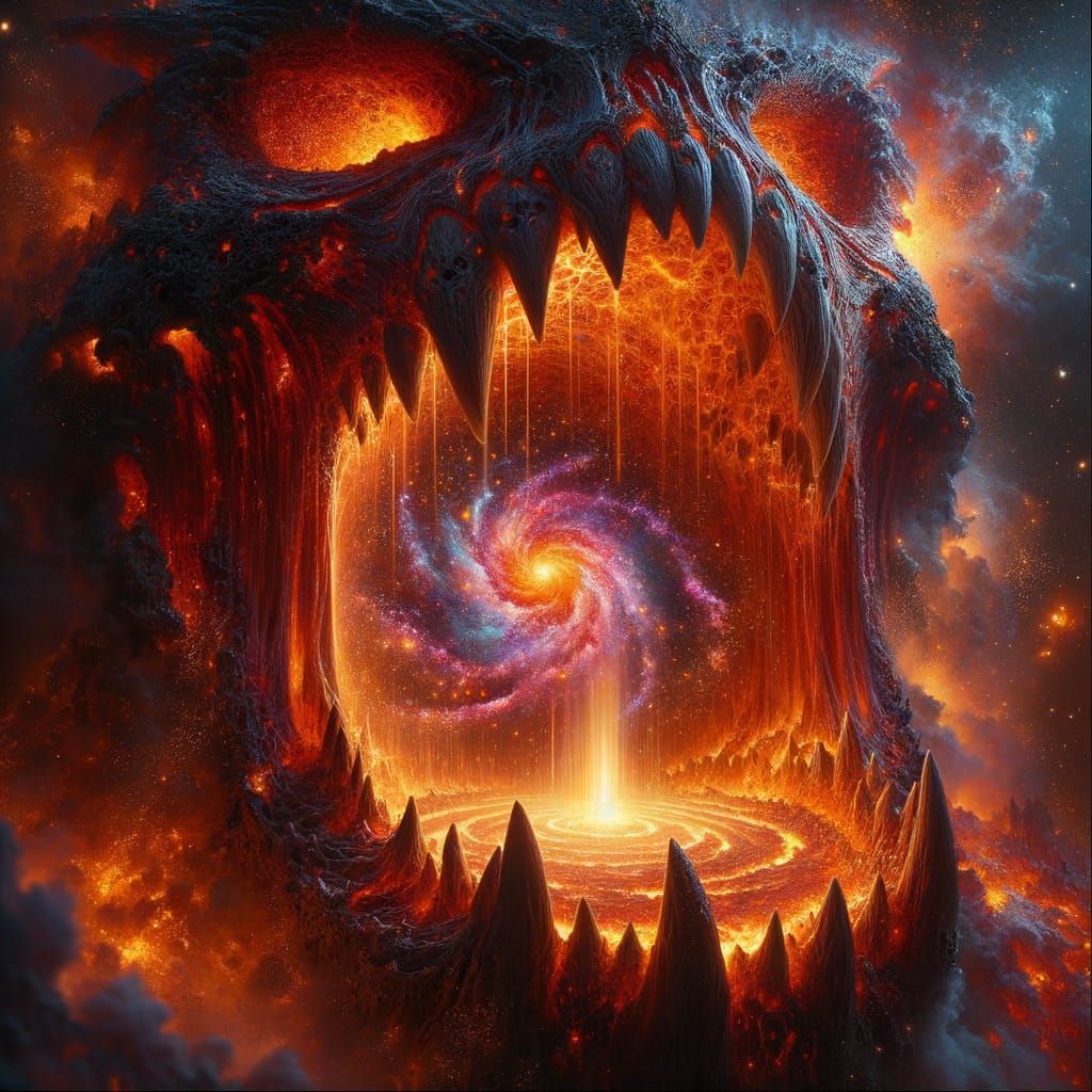 Fiery Lava Monster Reveals Nebula, Dark Fantasy Art