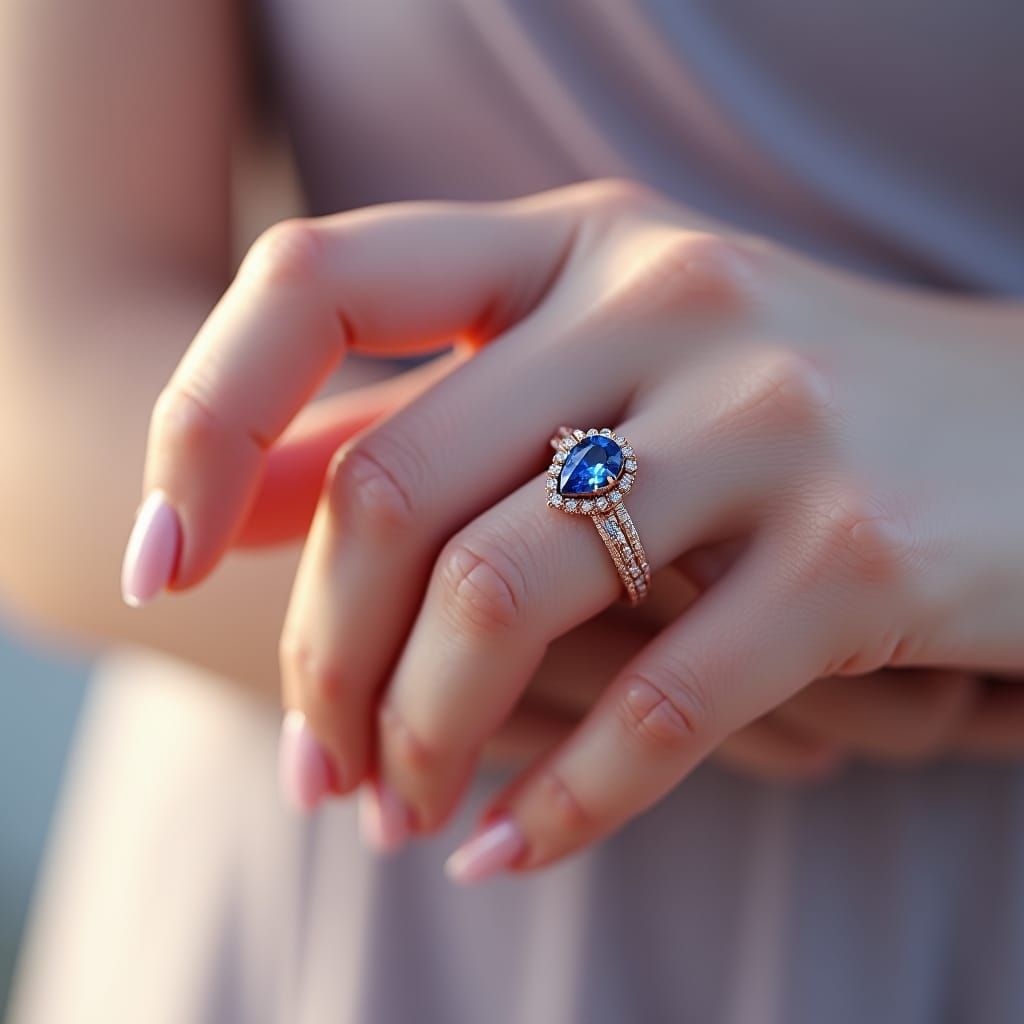 Tanzanite Ring Set on Woman's Hand in Fantasy Style