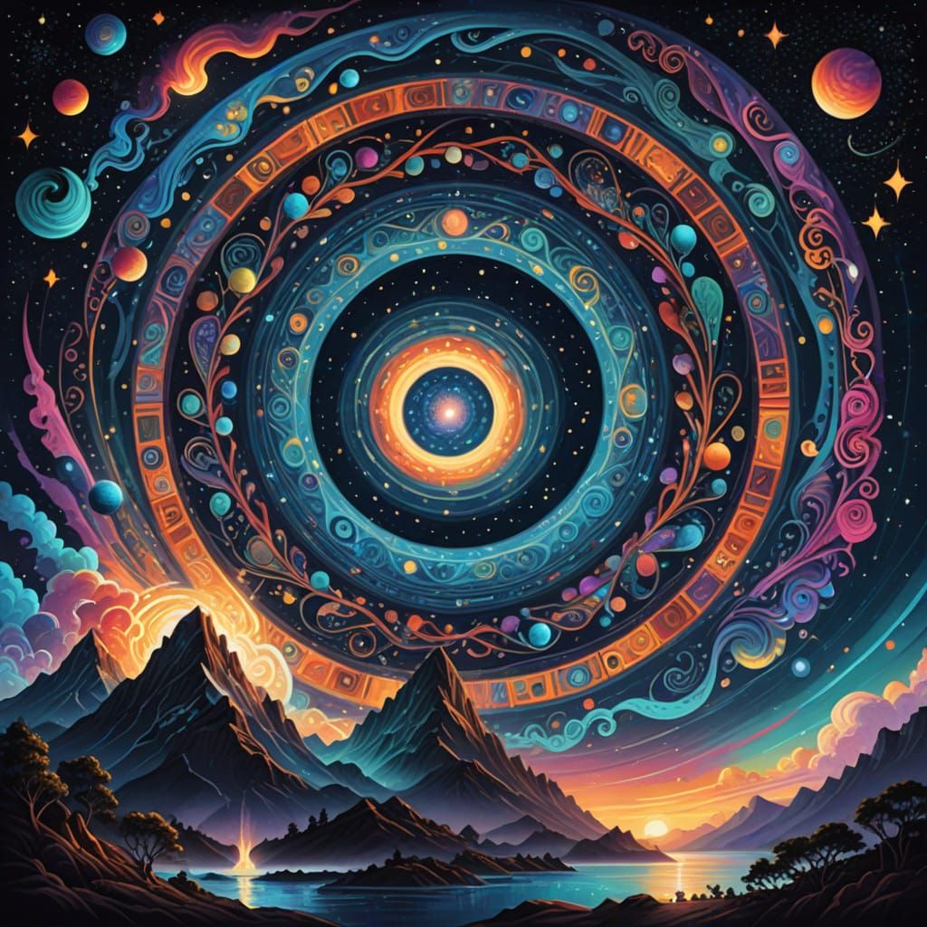 Sacred Geometry Cosmic Vortex in Vibrant Iridescent Colors