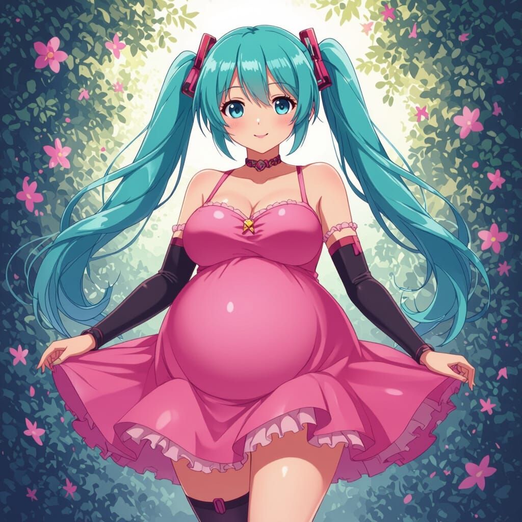Chubby Miku Hatsune in Whimsical Anime Style