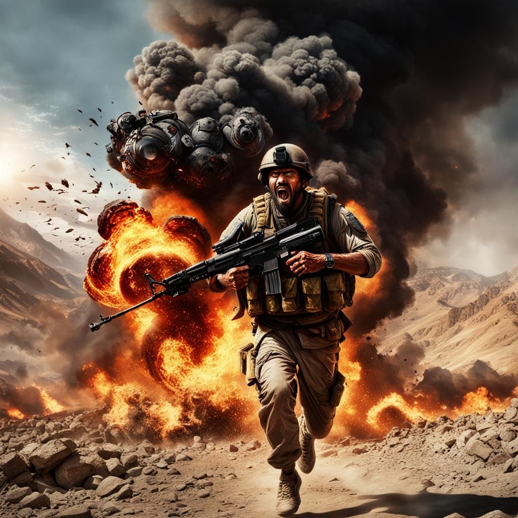 Explosive Scene of a Man in Afghanistan