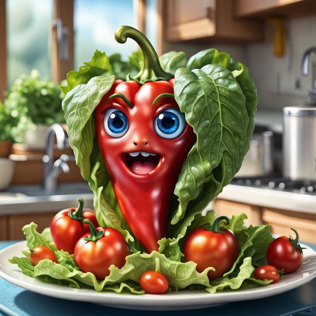 Chibi Chili Pepper in Enchanting Salad Scene