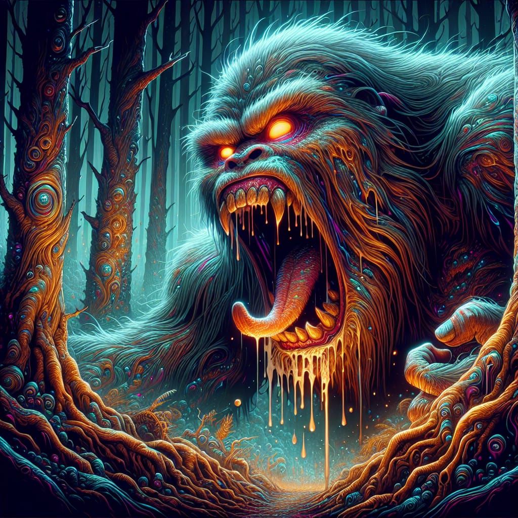 Enraged Sasquatch Screaming in Holographic Cosmic Style