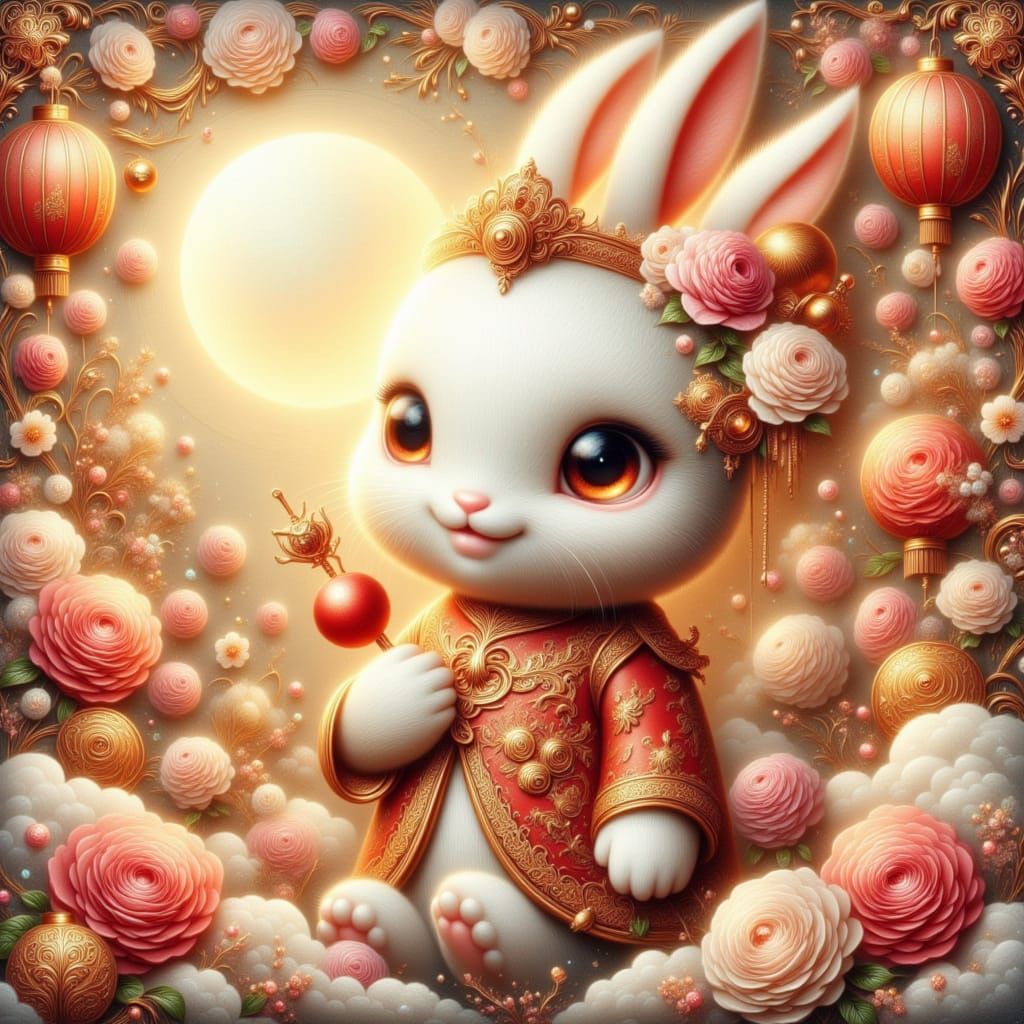 Moon Rabbit in Chinese Papercut Style