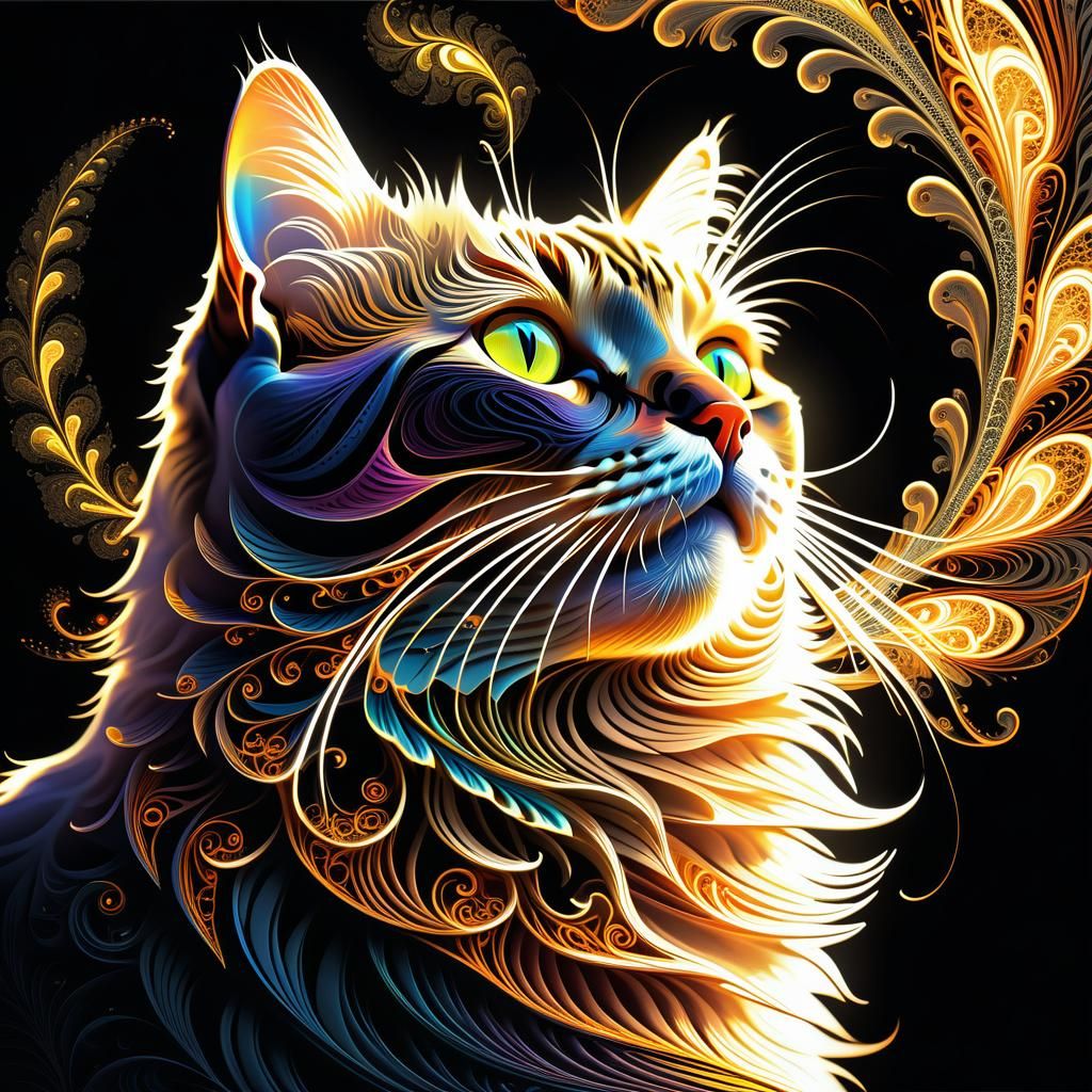 Cat Basking in Sunbeam: Gothic Digital Art