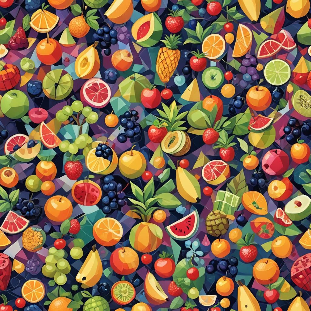 Cubist Fruit Animals in Geometric Fauvism Style