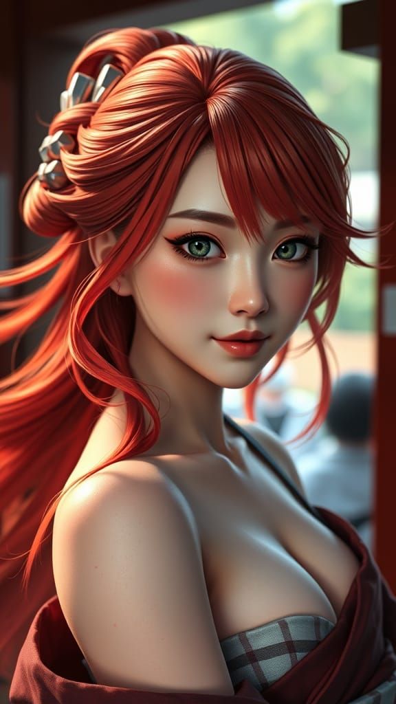 Yae Miko Portrait with Intense Focus, Photorealistic Style