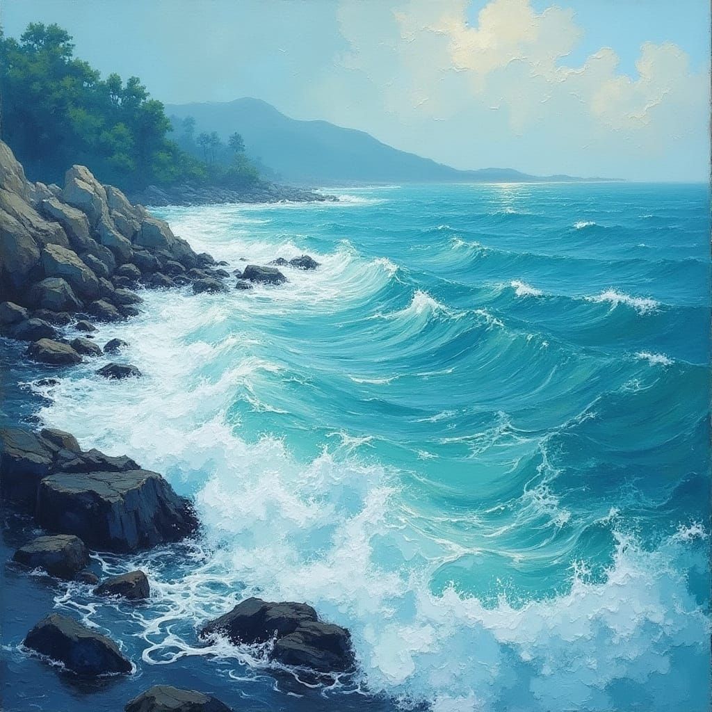 Dreamy Turquoise Waves in Expressive Brushstrokes