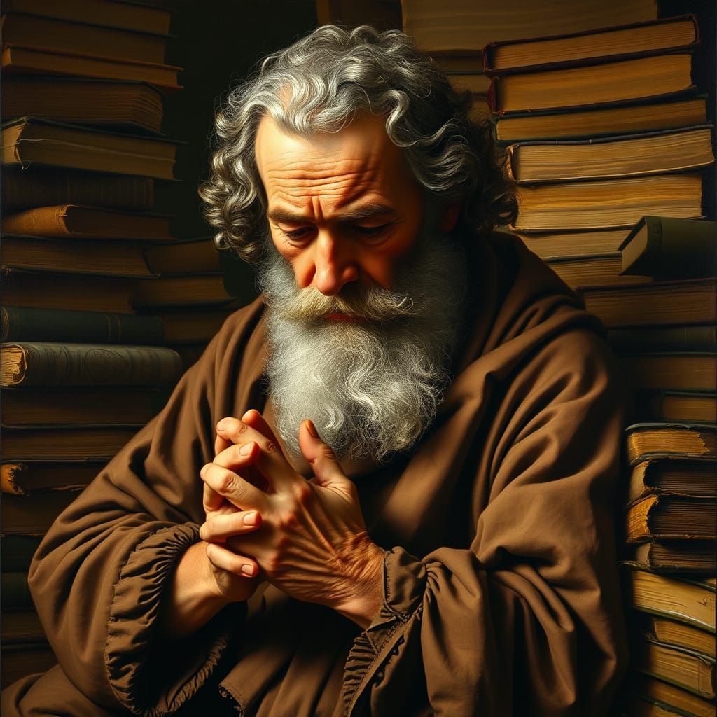 Elderly Man in Prayer: Baroque Oil Painting