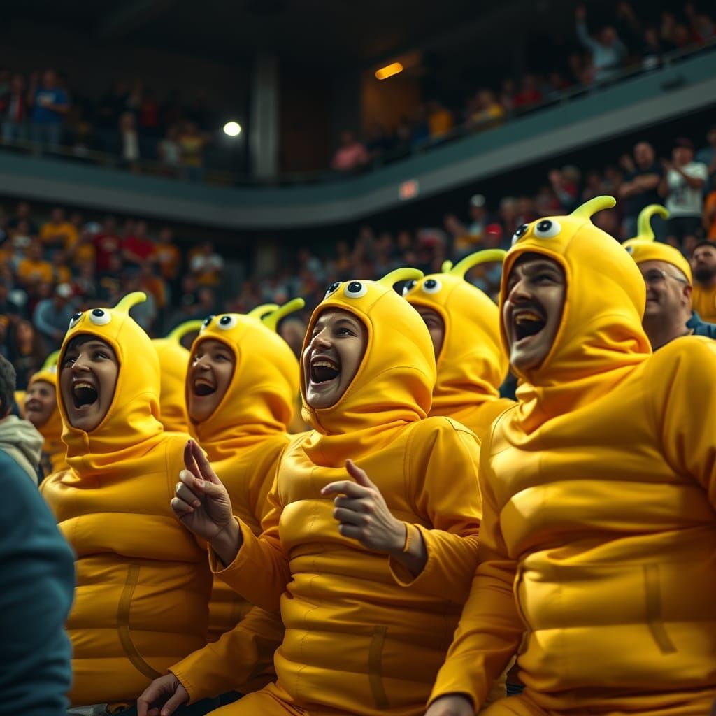 Banana Slug Fans Cheering in a Stadium