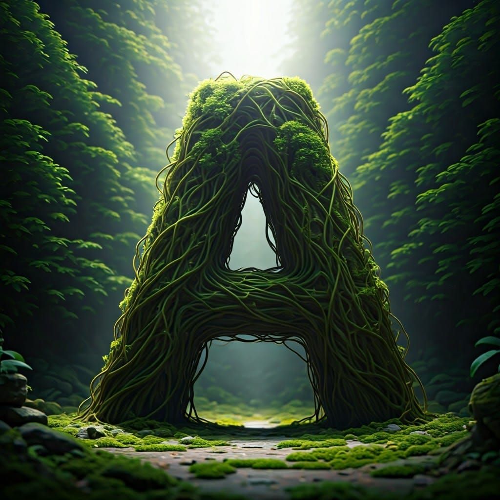 Mystical Forest Letter A Carved in Stone
