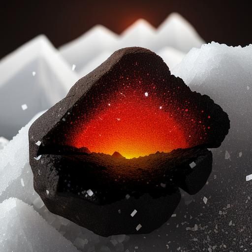 Glowing lump of coal in a pile of rock salt
