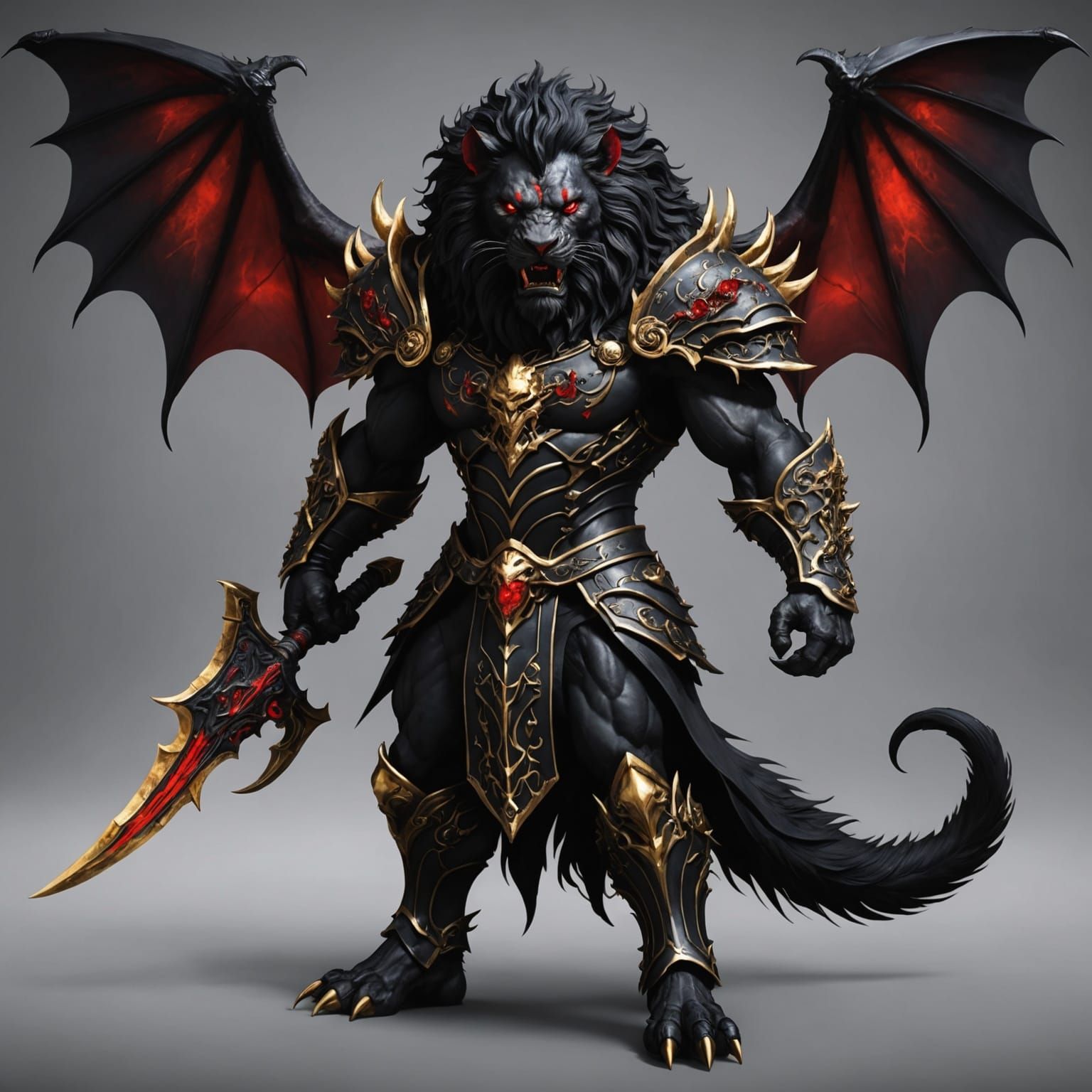 Noble Were-Lion Demon with Flaming Sword