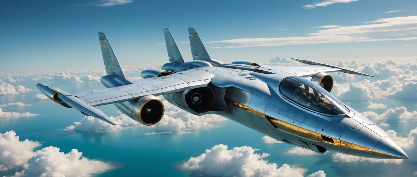 Futuristic VTOL Aircraft Over Alien Sea