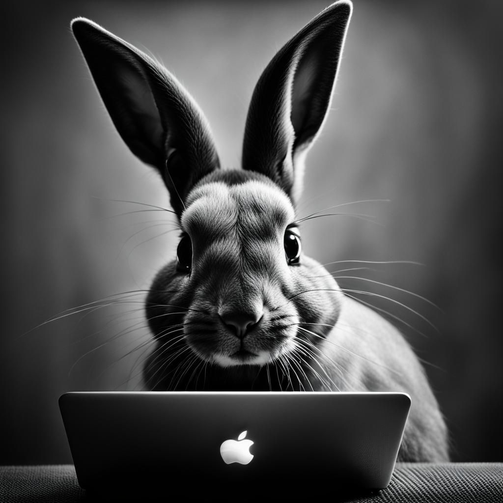 Rabbit Mechanic in Workshop, Black and White Portrait