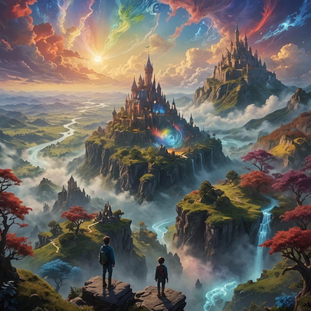 Boy Gazing at Magic Academy in Cinematic Style