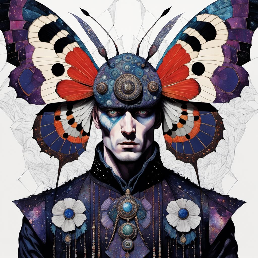 Moth Man Warrior in Art Nouveau Style