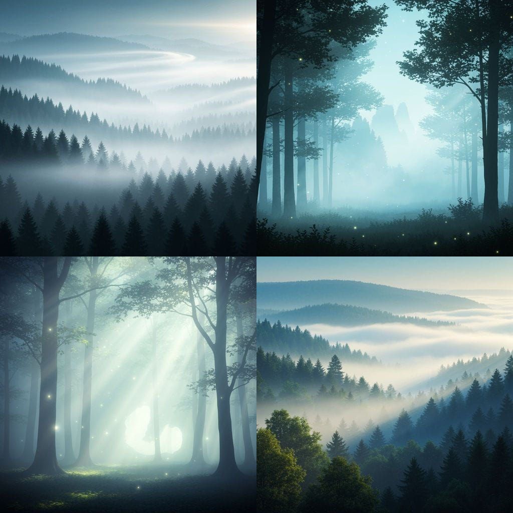 Enchanted Forest with Glowing Fog Landscape