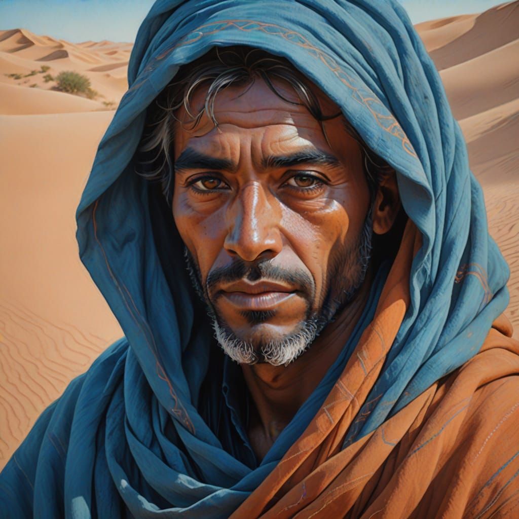Bedouin Portrait in Expressionist Pastel Chalk Art