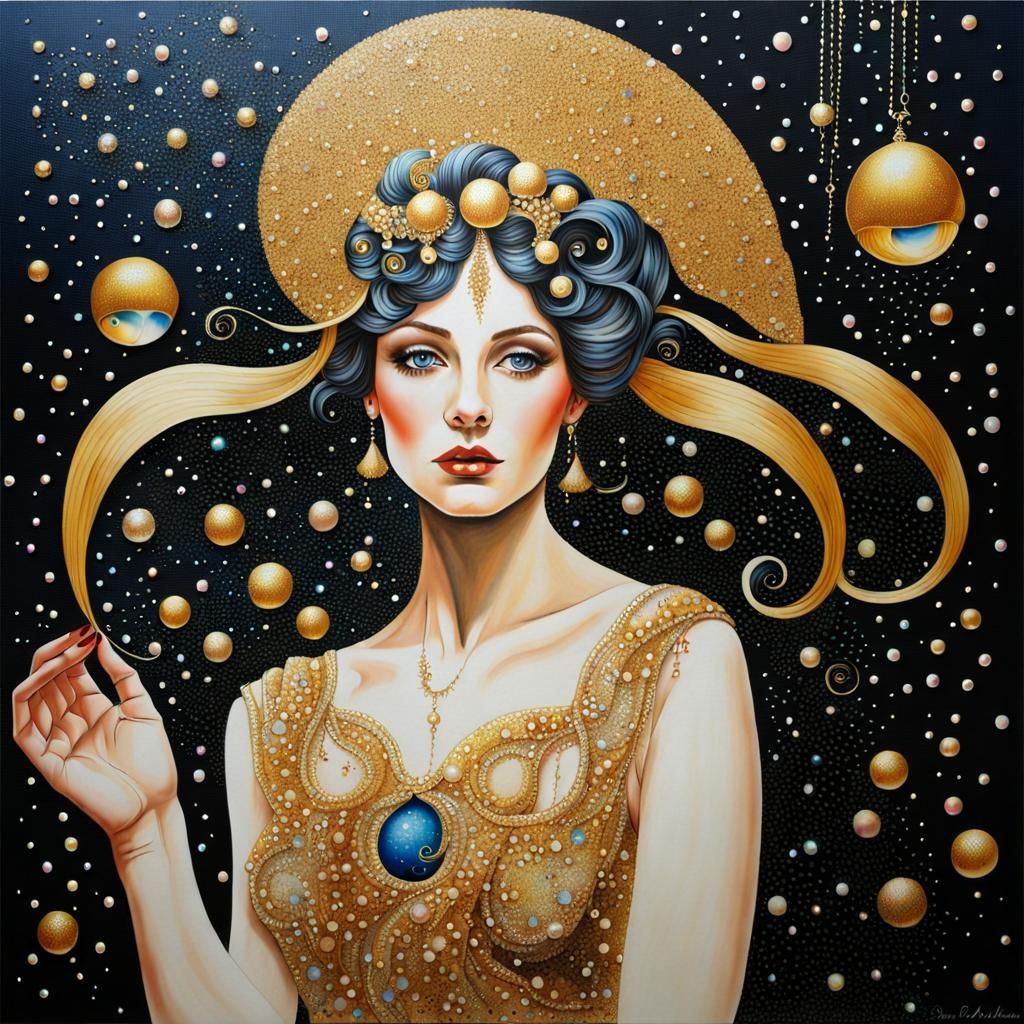 Surreal Dot Painting Portrait with Glitter Rain