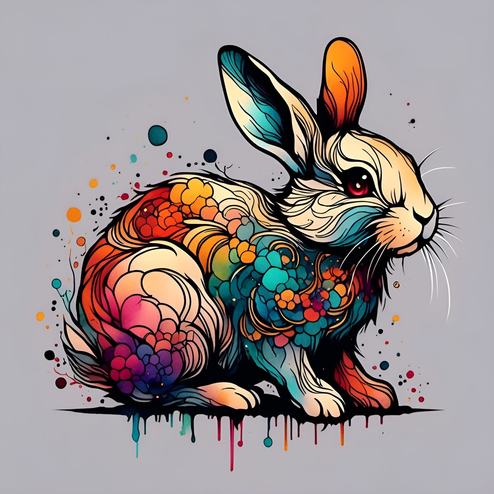 Colorful Chibi Rabbit Tattoo Design in Ink