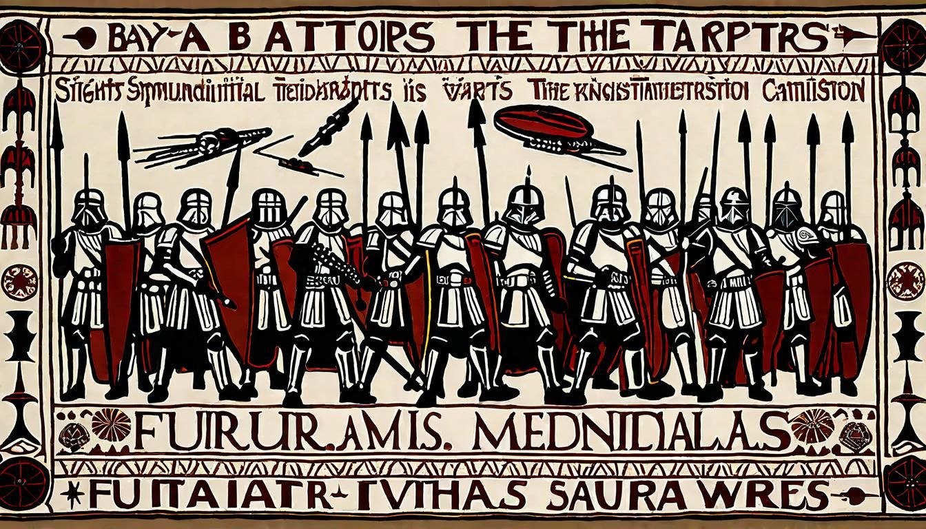 Sci-Fi Medieval Battle in Bayeux Tapestry Style