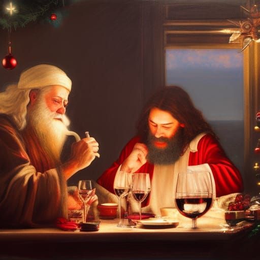Jesus and Santa Drinking Wine, Masterpiece