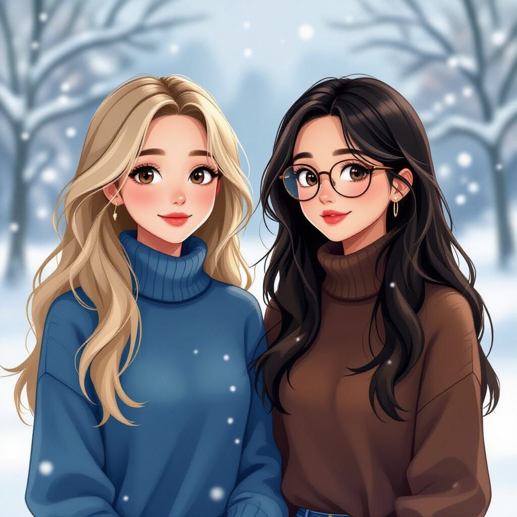 Friends Walking in Snowy Winter Landscape