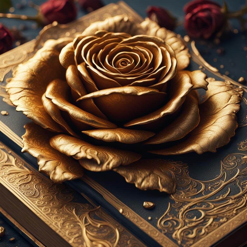 Gold Rose on Book Cover: Detailed Matte Painting