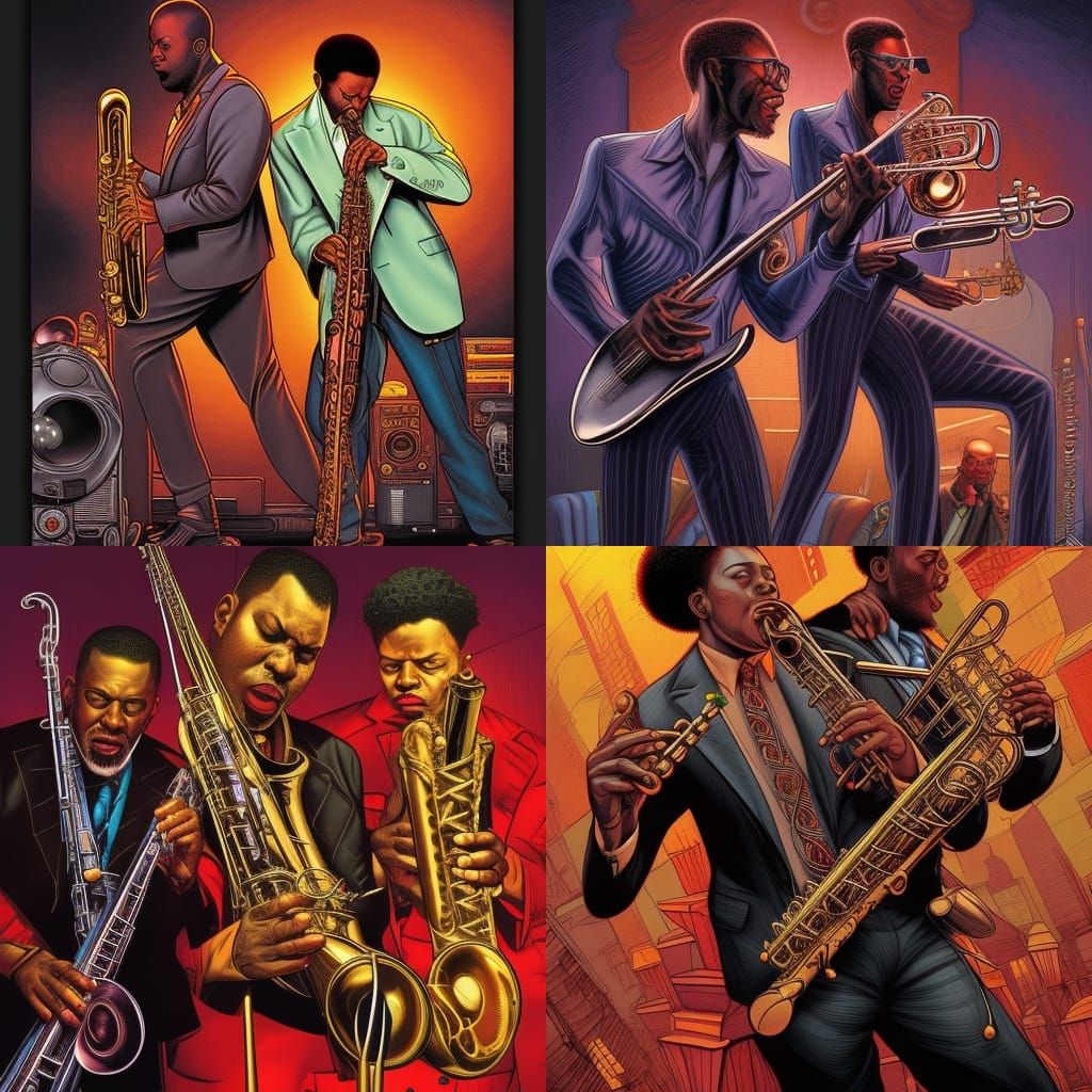 Black Jazz Musicians in Comic Book Art Style