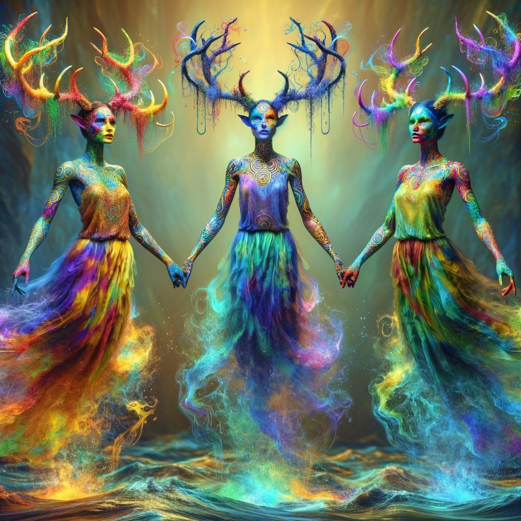 Three Multicolored Satyrs Levitate Above the River Styx in V...