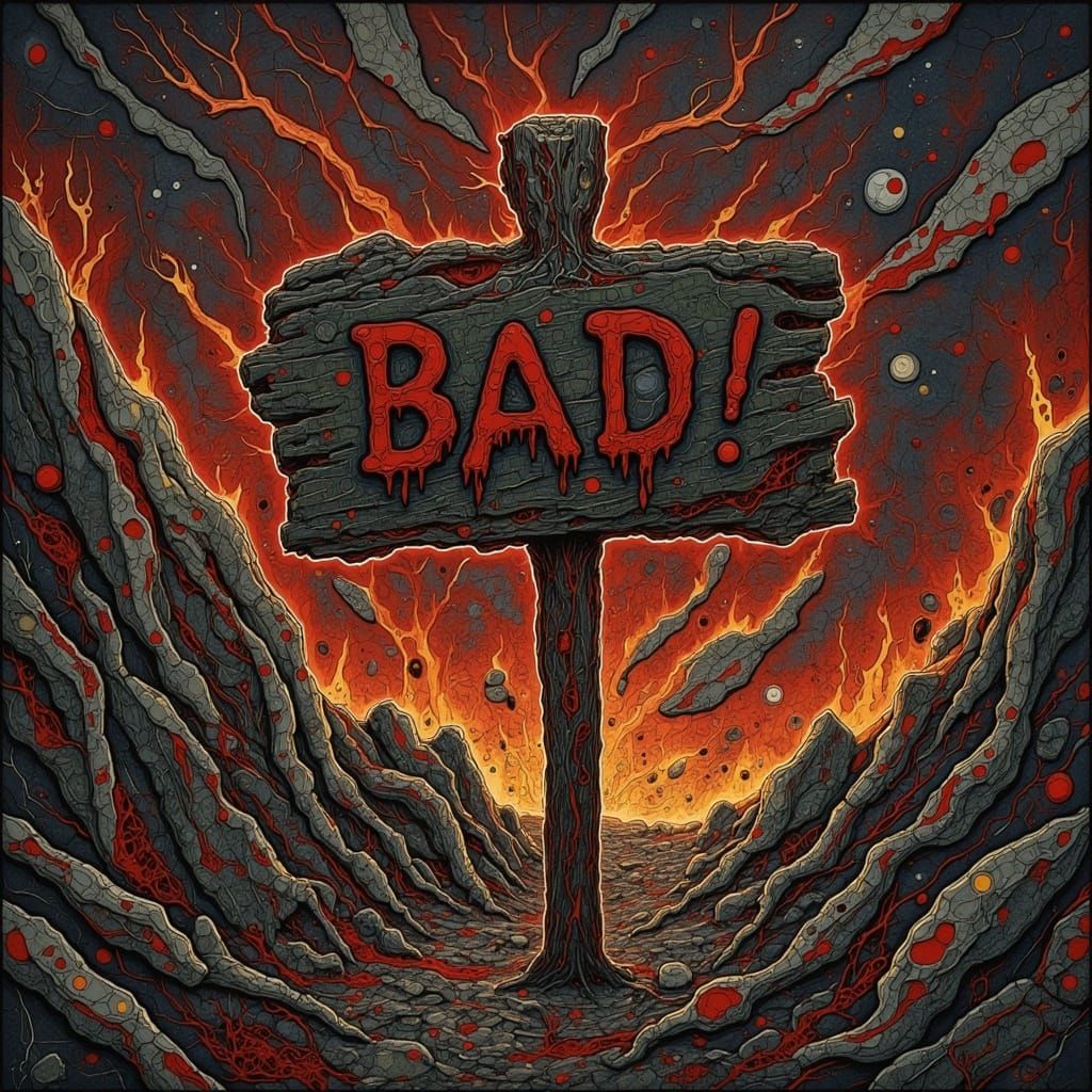 Hellish Signpost in Fiery Landscape