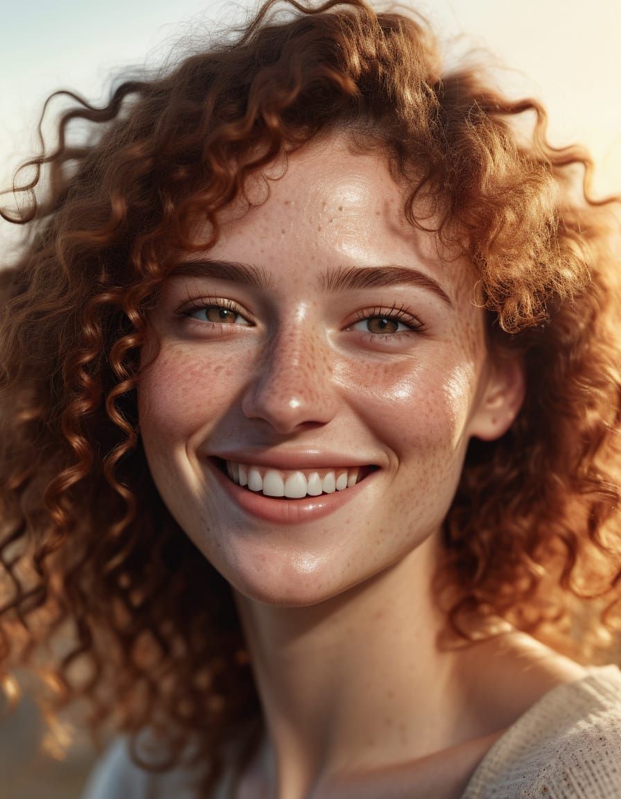 Close Up Photorealistic Portrait of a Joyful Young Woman