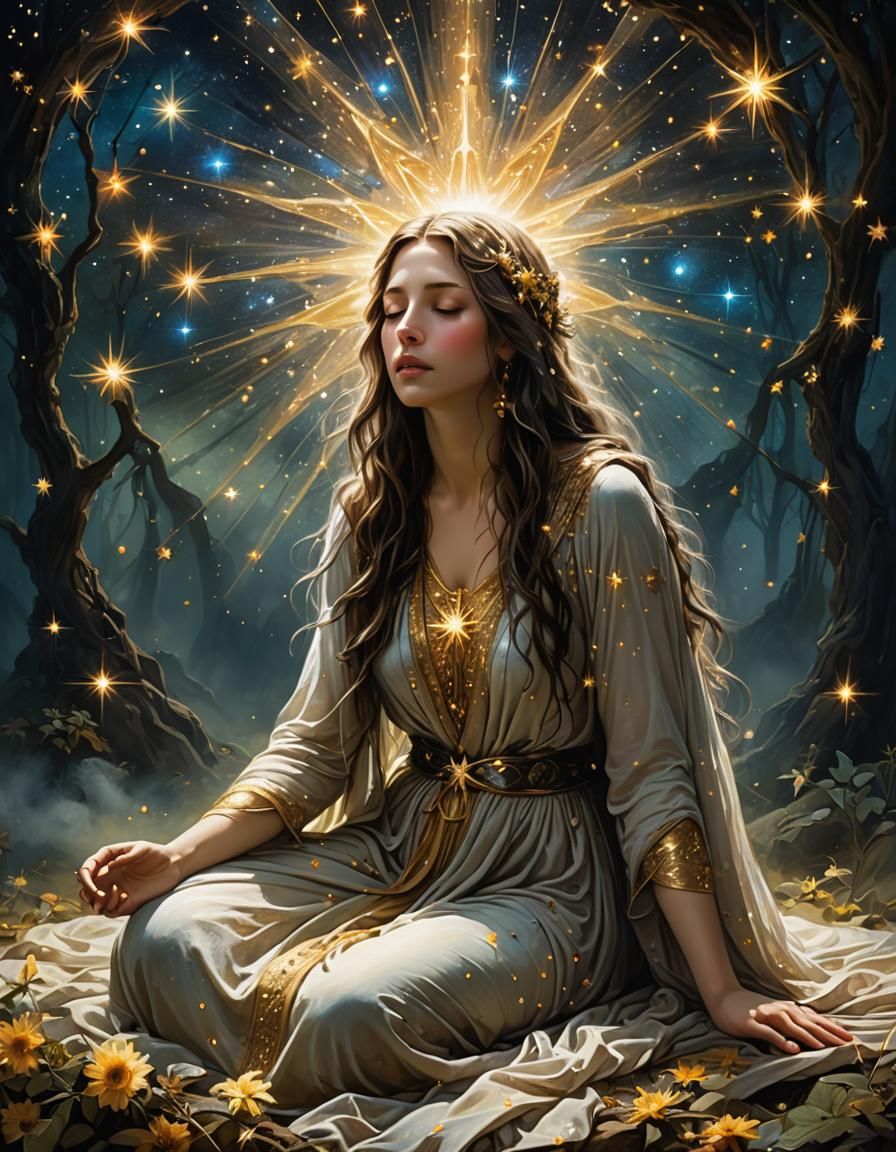 Mourning Woman Amidst Synesthetic Light