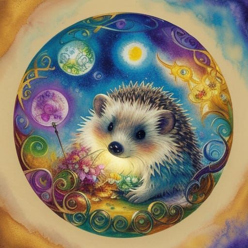 Enchanted Hedgehog Apothecary in Dreamlike Watercolor Style