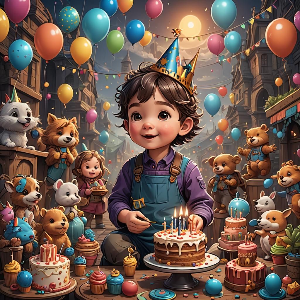 Cute First Birthday Celebration Line Drawing