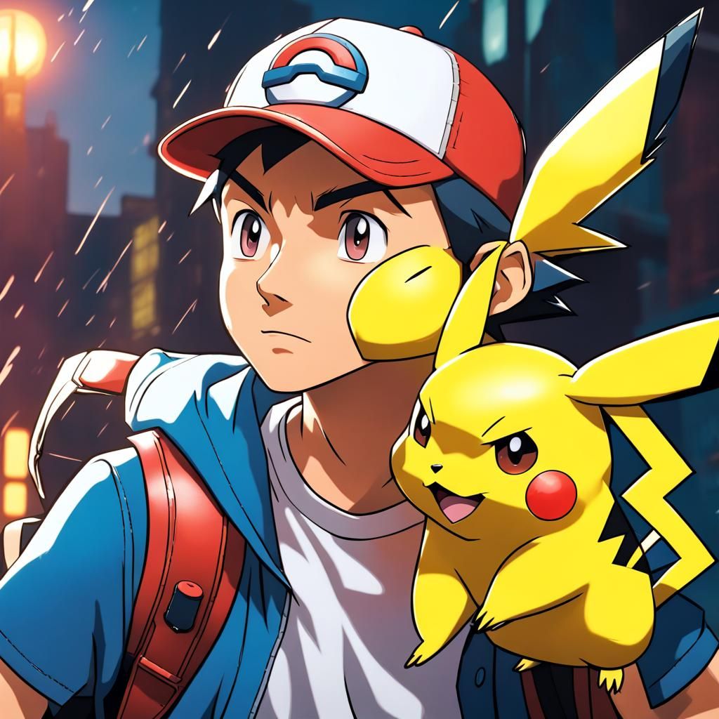 Ash Ketchum and Pikachu in Hyperrealistic Style