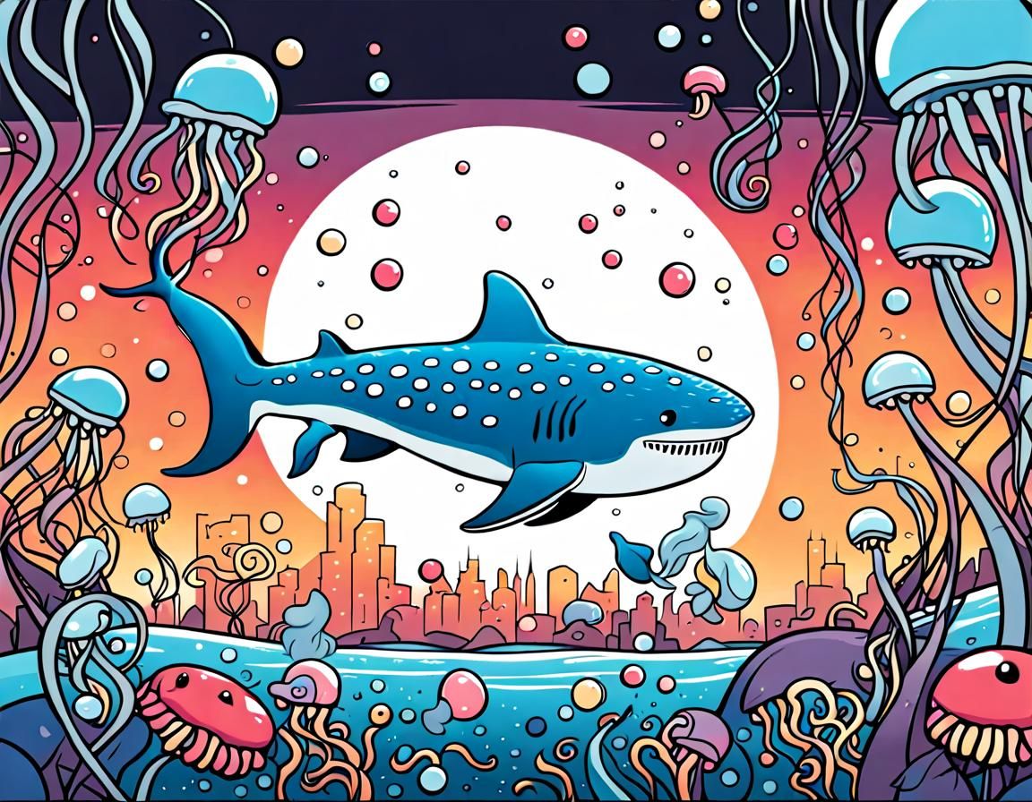 Cartoon Whale Shark and Jellyfish Friends