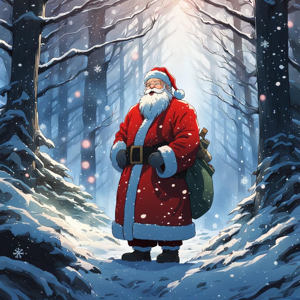 Mysterious Santa Claus in a Haunting Winter Wonderland