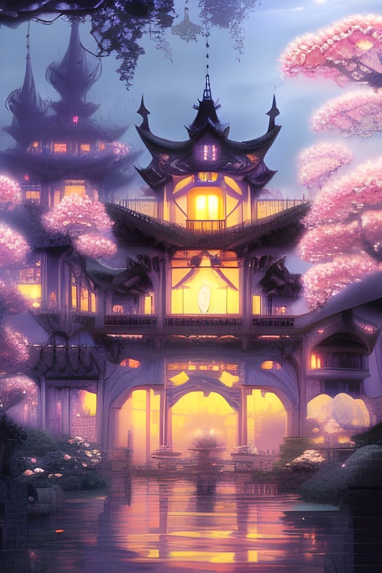 Enchanted Castle with Glowing Lanterns: Fantasy Art