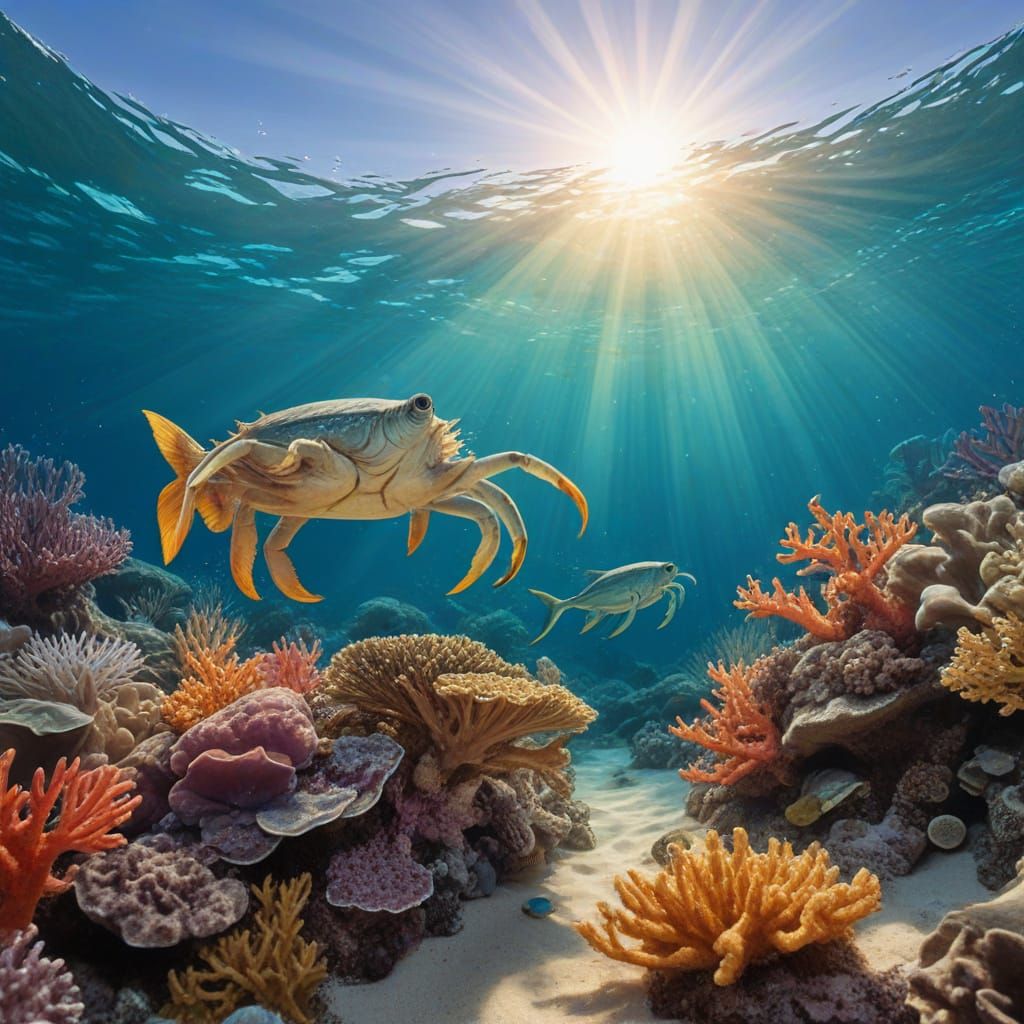 Vibrant Watercolor Fish Victory on a Sunny Ocean Floor