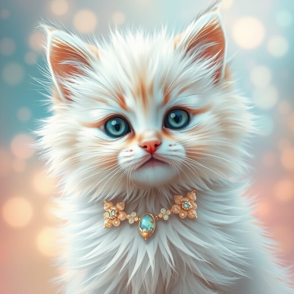 Whimsical White Kitten in Dreamy Haze
