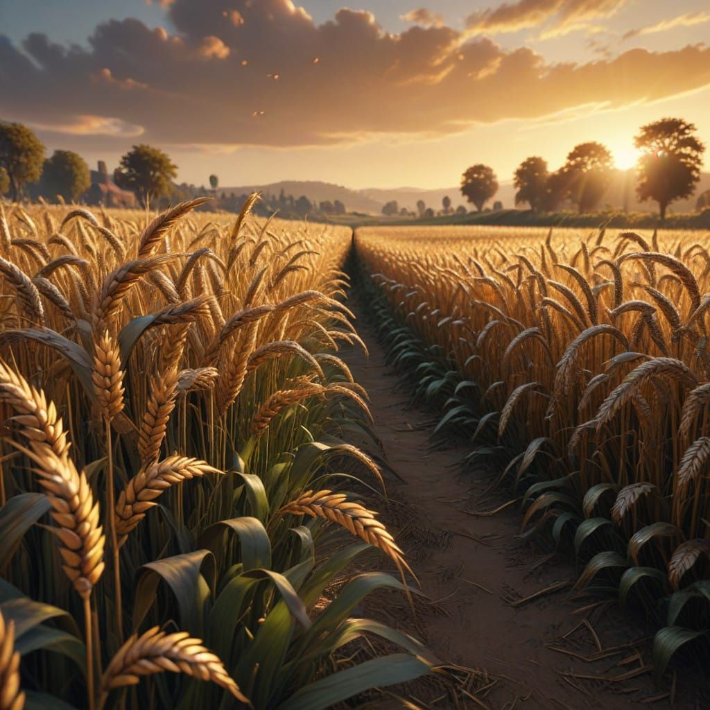 Golden Wheat Field in Warm Lantern Glow
