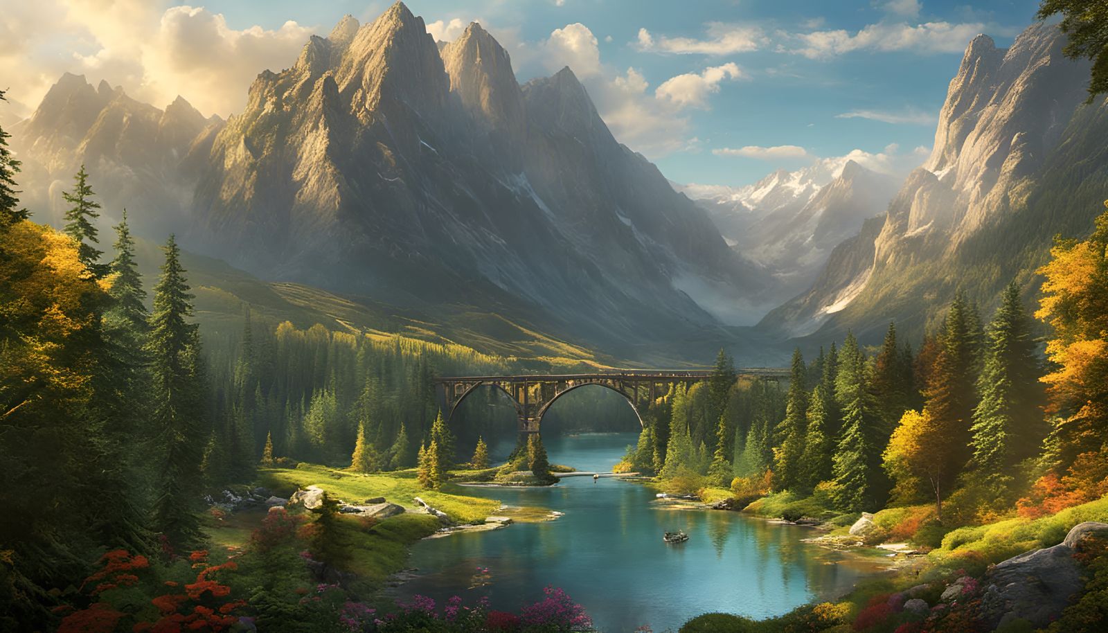 Hyperrealistic Mountain Landscape with Waterfalls in Pastel ...