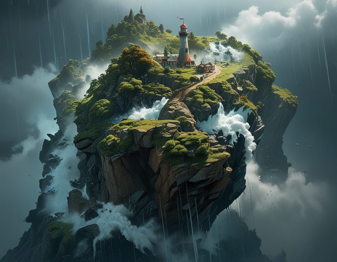 Mystical Lighthouse in the Fog, Fantasy Art