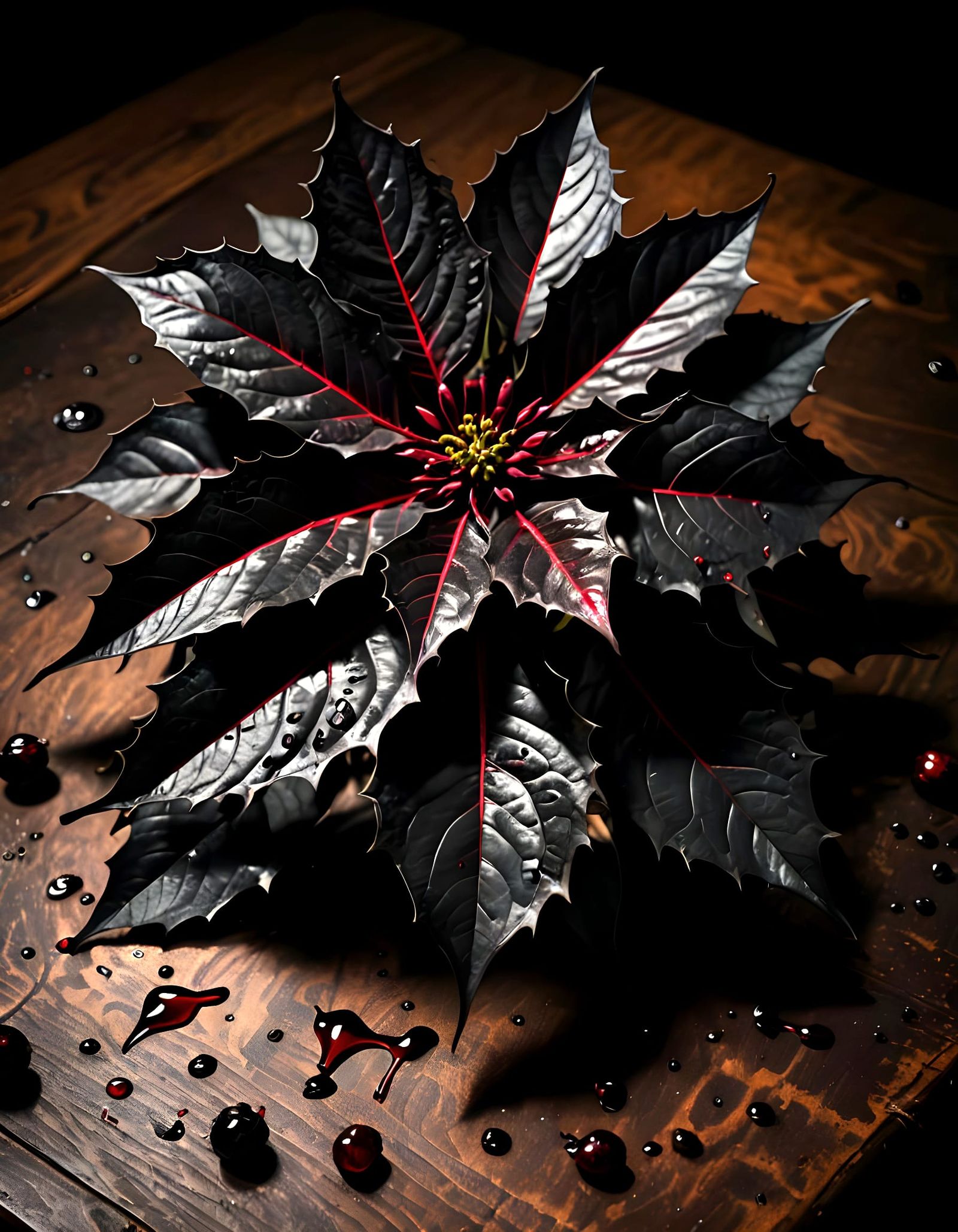 Blood Poinsettia Blooms in Dark Ambiance