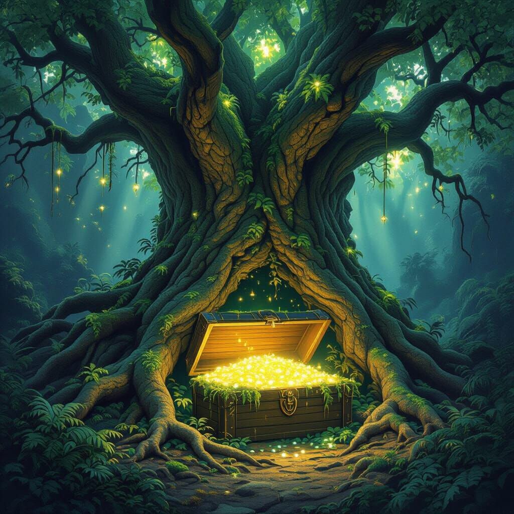 Bioluminescent Tree Roots Reveal Ethereal Seed Chest