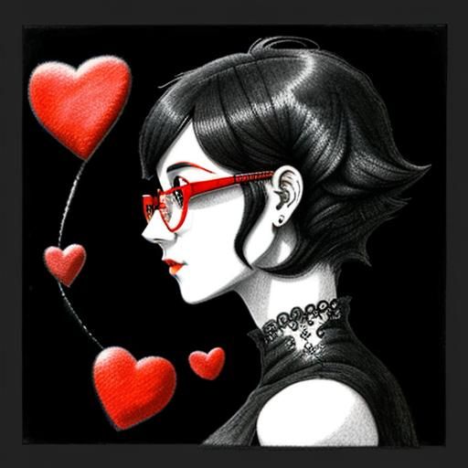Fractal Girl with Heart Glasses in Dystopian Scene