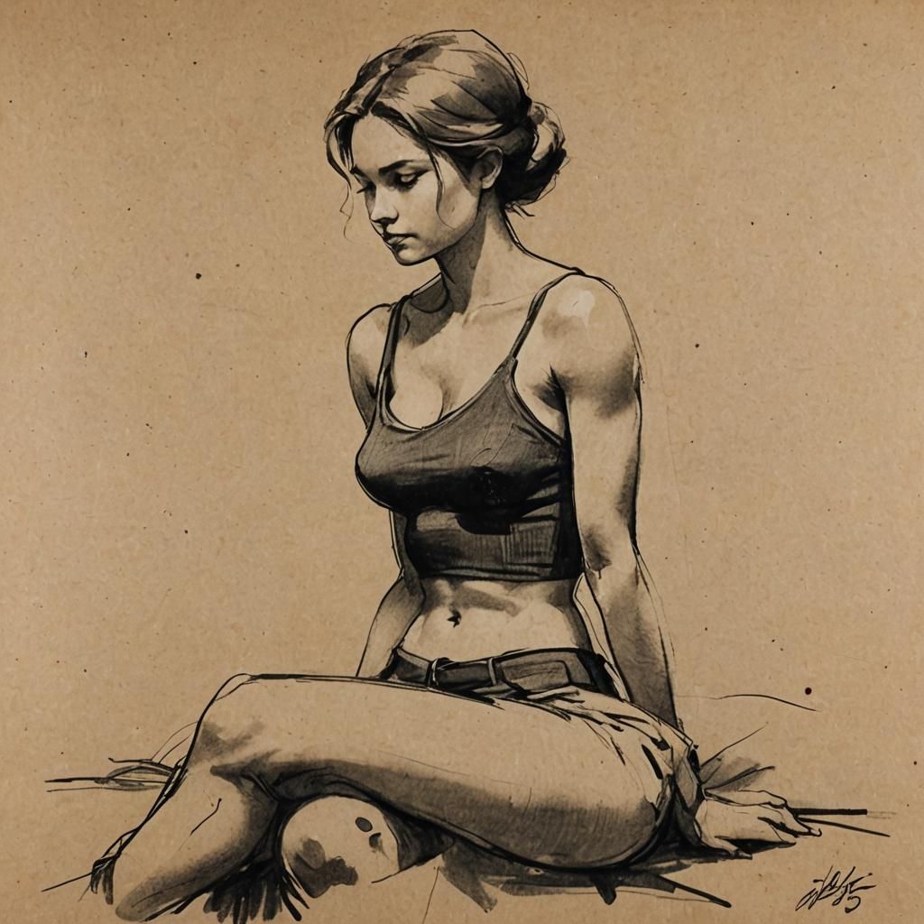 Charcoal Sketch of Relaxed Female Figure